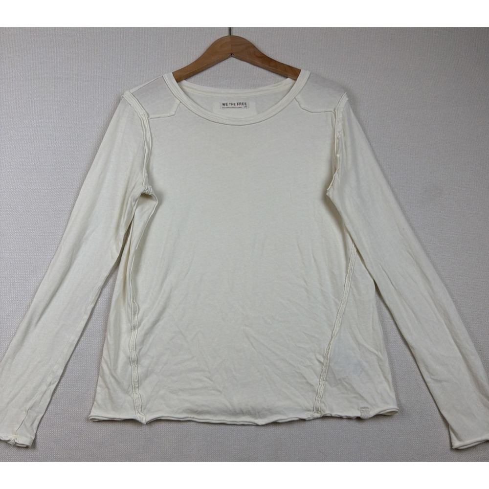 We The Free People Relaxed Tee Shirt Womens Size L Ivory Boho Beachy Slouchy